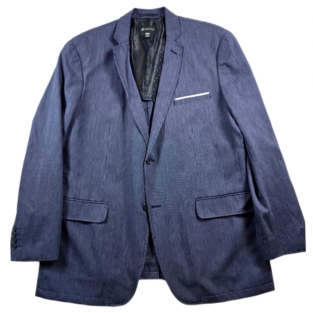 INC Cotton Pinstripe Blazer Mens 2XL Blue Sport Coat International Concepts